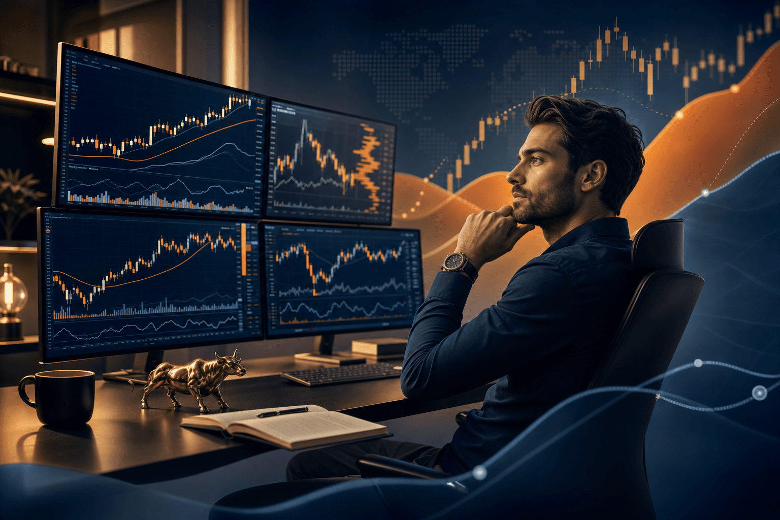 Trader monitoring multiple charts on a premium trading desk